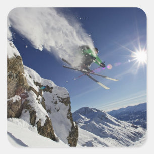 Skier in Midair Vierkante Sticker