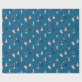 Skier in sneeuwvlokken op blauw omslagpapier cadeaupapier (Vlak)