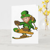 Skiër Leprechaun St. Patrick's Day Skien Kaart (Gele Bloem)