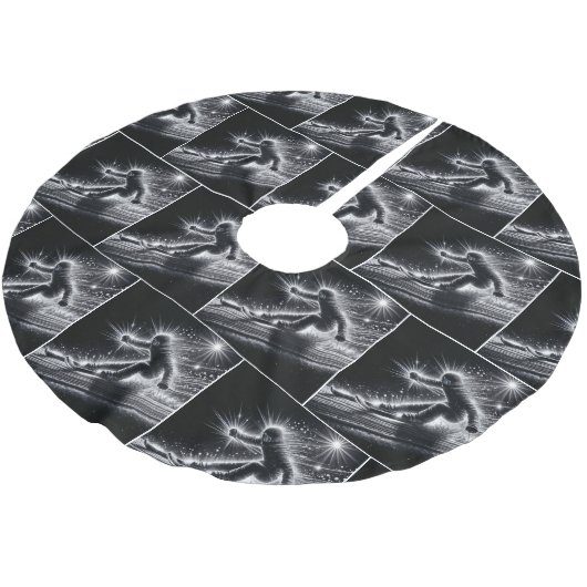 Skiër met Neon Light Trails Kerstboom Rok (Gekanteld)