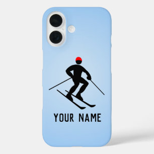 Skier met Poles die naar beneden gaan, voeg jouw t iPhone 16 Hoesje