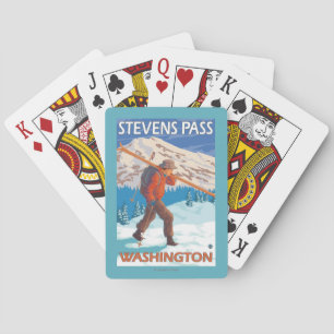 Skiër met skisnowboards - Stevens Pass, WA Pokerkaarten