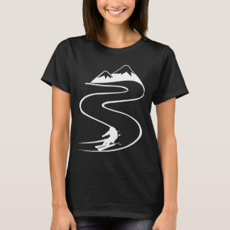 Skiër met sporen in diepe poedersneeuw Freeride Sp T-shirt