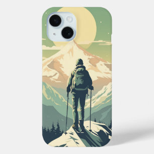 Skiër op de top van de berg iPhone 15 case