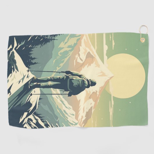 Skiër op de top van de berg golfhanddoek (Horizontaal)