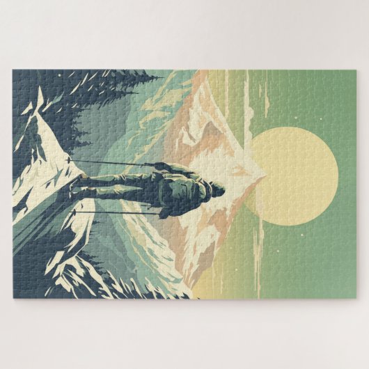 Skiër op de top van de berg legpuzzel (Horizontaal)