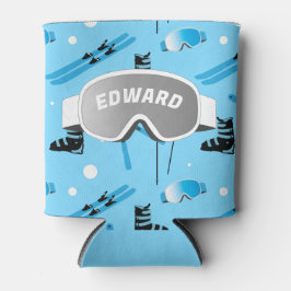Skier Personalised Skiing Themed Blue Apres Ski Blikjeskoeler