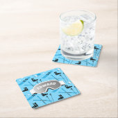 Skier Personalised Skiing Themed Blue Apres Ski Kartonnen Onderzetters (Insitu)