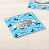Skier Personalised Skiing Themed Blue Apres Ski Kartonnen Onderzetters (Schuin)