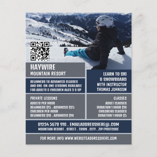 Skier Portrait, Ski/Snowboarding Lessen/klassen Flyer (Voorkant)