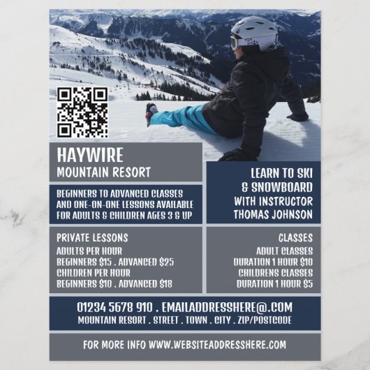 Skier Portrait, Ski/Snowboarding Lessen/klassen Flyer (Voorkant)
