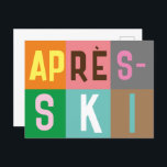 Skier Retro Après Ski Color Blocks Briefkaart<br><div class="desc">Modern skistisch après-ski-ontwerp,  in kleurrijke kleurblokken en gekleurde letters. De opening van de Alpenskistoets,  de skischaven,  het ontwerp van de skistuis. Geweldig wintersportcadeau voor een skiester in je kring van vrienden,  collega's of familie. Het kunstwerk ontwerp van de retroscoopskiers. Skiers skiing ski home decor,  Ski team,  skibuscadeau.</div>