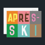 Skier Retro Après Ski Color Blocks Briefkaart<br><div class="desc">Modern skistisch après-ski-ontwerp,  in kleurrijke kleurblokken en gekleurde letters. De opening van de Alpenskistoets,  de skischaven,  het ontwerp van de skistuis. Geweldig wintersportcadeau voor een skiester in je kring van vrienden,  collega's of familie. Het kunstwerk ontwerp van de retroscoopskiers. Skiers skiing ski home decor,  Ski team,  skibuscadeau.</div>