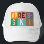 Skier Retro Après Ski Color Blocks Trucker Pet<br><div class="desc">Modern skistisch après-ski-ontwerp,  in kleurrijke kleurblokken en gekleurde letters. De opening van de Alpenskistoets,  de skischaven,  het ontwerp van de skistuis. Geweldig wintersportcadeau voor een skiester in je kring van vrienden,  collega's of familie. Het kunstwerk ontwerp van de retroscoopskiers. Skiers skiing ski home decor,  Ski team,  skibuscadeau.</div>