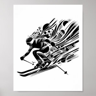 Skiër rijdend in de sneeuw Afbeelding Skiën Ontwer Poster