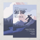 Skiër Silhouette Bachelorette Feestuitnodiging Kaart (Voorkant / Achterkant)