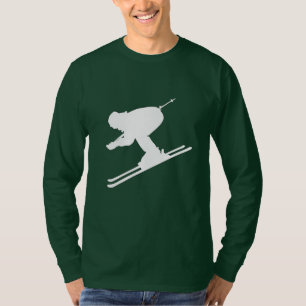 Skier Silhouette Mannen Basic Long-hoeve T-Shirt