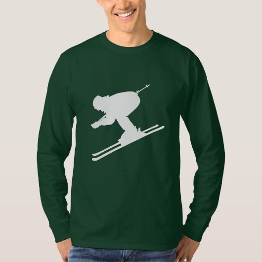 Skier Silhouette Mannen Basic Long-hoeve T-Shirt (Voorkant)