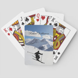 Skier Silhouette on snowy mountains Personalize Pokerkaarten