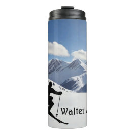Skier Silhouette on Snowy Mountains personalize Thermosbeker