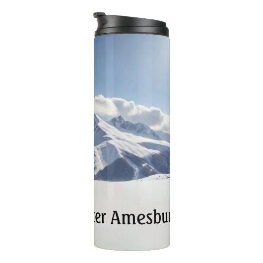 Skier Silhouette on Snowy Mountains personalize Thermosbeker (Geroteerd rechts)