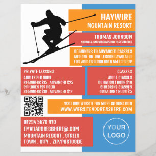 Skier Silhouette, Ski/Snowboarding Lessen/klassen Flyer