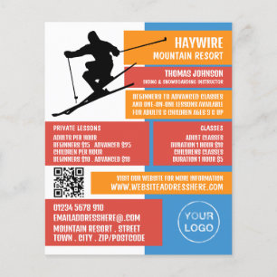 Skier Silhouette, Ski/Snowboarding Lessen/klassen Flyer