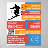 Skier Silhouette, Ski/Snowboarding Lessen/klassen Poster (Voorkant)