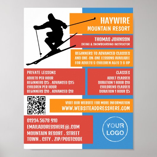 Skier Silhouette, Ski/Snowboarding Lessen/klassen Poster (Voorkant)