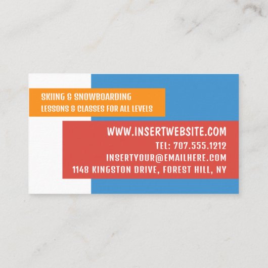 Skier Silhouette, Skier & Snowboarder Instructor Visitekaartje (Achterkant)