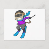 Skiër-ski aap briefkaart (Voorkant)