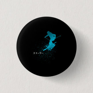 Skier, Ski, Japans Ronde Button 3,2 Cm