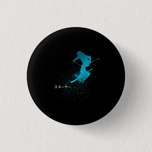 Skier, Ski, Japans Ronde Button 3,2 Cm (Voorkant)