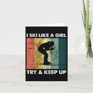 Skiër Ski Retro Sportvrouw Probeer Sneeuwsport Kaart