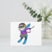 Skiër-ski van aap briefkaart (Staand voorkant)
