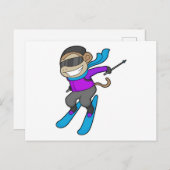 Skiër-ski van aap briefkaart (Voorkant / Achterkant)