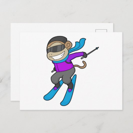 Skiër-ski van aap briefkaart (Voorkant / Achterkant)