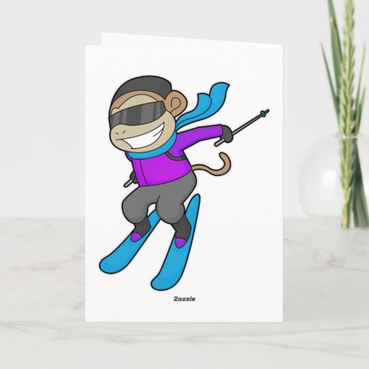 Skiër Skiën Apen Kaart (Achterkant)