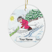 Skier, sneeuw - Vrouw Keramisch Ornament (Links)