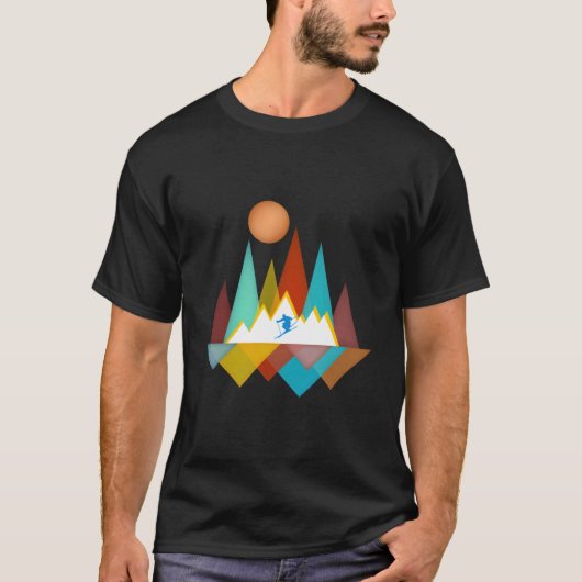 Skier Snow Skiing Outdoor Mountains Forest Nature T-shirt (Voorkant)