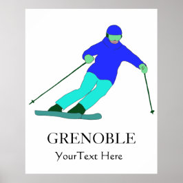 Skier Snow Skiing Party Custom Grenoble Poster