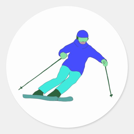 Skier Snow Skiing Ronde Sticker (Voorkant)