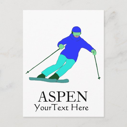 Skier Snow Skiing Ski Party Aspen Custom Text Briefkaart (Voorkant)