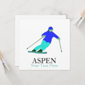 Skier Snow Skiing Ski Party Aspen Custom Text Kaart (Voorkant / Achterkant in situ)