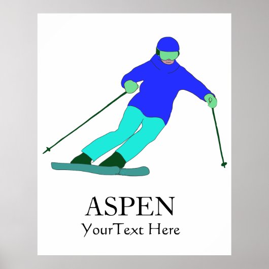 Skier Snow Skiing Ski Party Custom Text Poster (Voorkant)