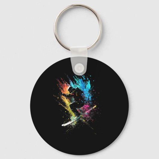 Skiër Spat Art Freestyle Skiën Skiën Retro Ski Sleutelhanger (Voorkant)