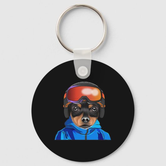 Skier Speelgoed Fox Terrier Snowboarding Pocket Sleutelhanger (Voorkant)