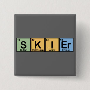 Skier van Elementen Vierkante Button 5,1 Cm