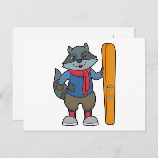 Skiër van wasbeer briefkaart (Voorkant / Achterkant)