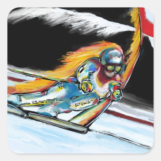 SKIËR VIERKANTE STICKER (Voorkant)
